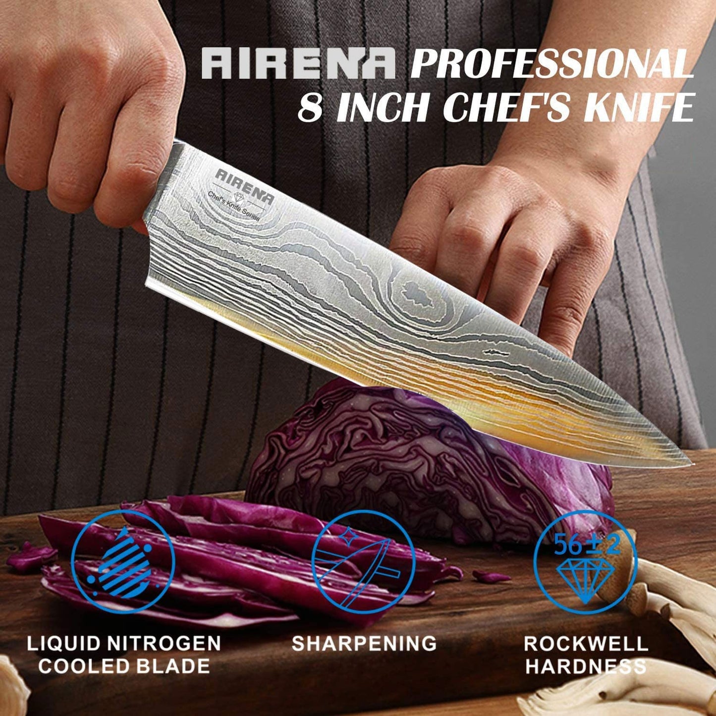 8" Chef's Knife - Damascus style Japanese Kitchen Knife - Rustproof German Steel - Ultra Sharp Cooking Knife - Best Value Gift (Christmas, Father's Day, Mother's Day) for Home Cooks,Professional Chef's, Culinary Students and More.