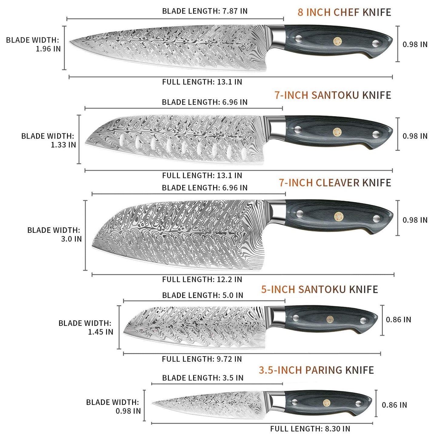 8" Chef Knife, Top Performance Kitchen Knife - Stylish Damascus Style Pattern Professional Kitchen Knife - Rustproof German Steel - Best Value with Sheath & Exquisite GiftBoxs - Ultra Sharp Cooking Knife - AIRENA