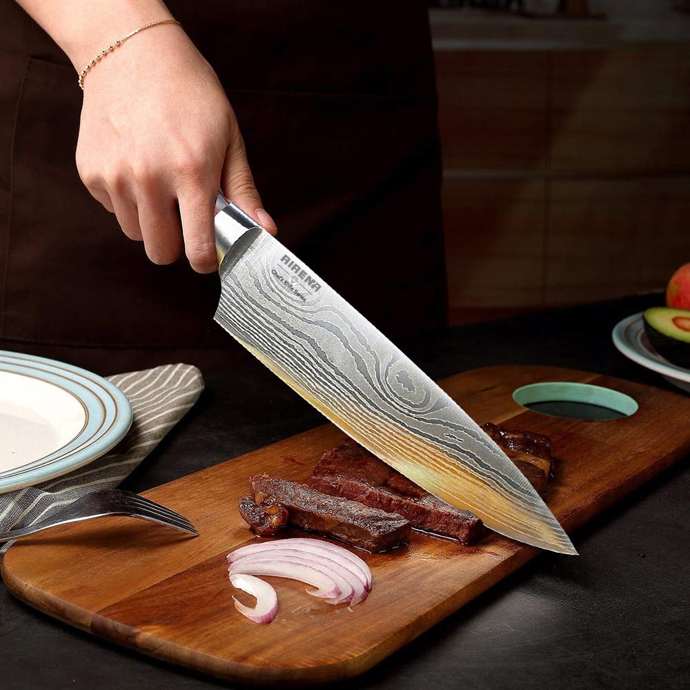 8" Chef's Knife - Damascus style Japanese Kitchen Knife - Rustproof German Steel - Ultra Sharp Cooking Knife - Best Value Gift (Christmas, Father's Day, Mother's Day) for Home Cooks,Professional Chef's, Culinary Students and More.