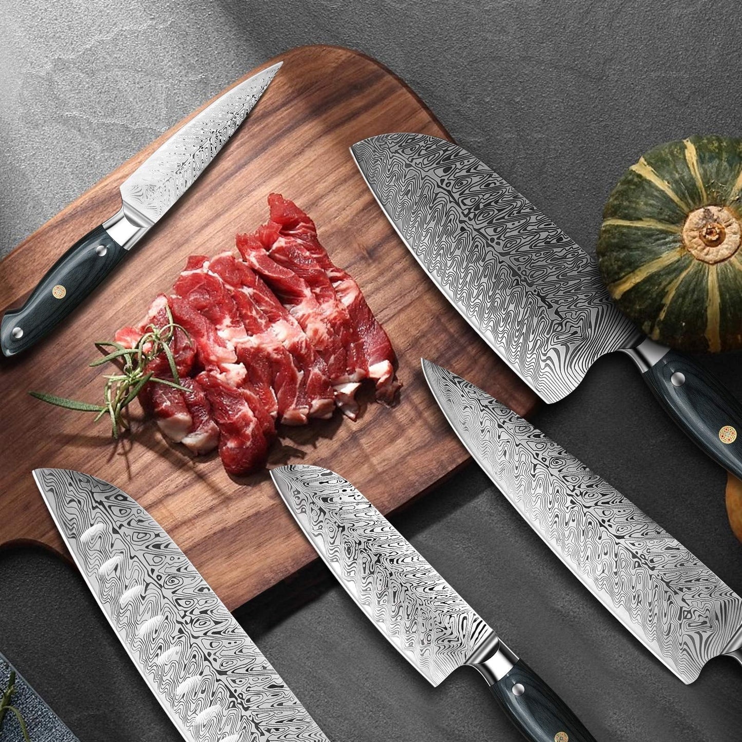 Santoku Knife, 7" Top Chef Knife - Damask style Japanese Kitchen Knife - Rustproof German Steel - Best Value with Sheath & Exquisite GiftBoxs - Ultra Sharp Cooking Knife - AIRENA