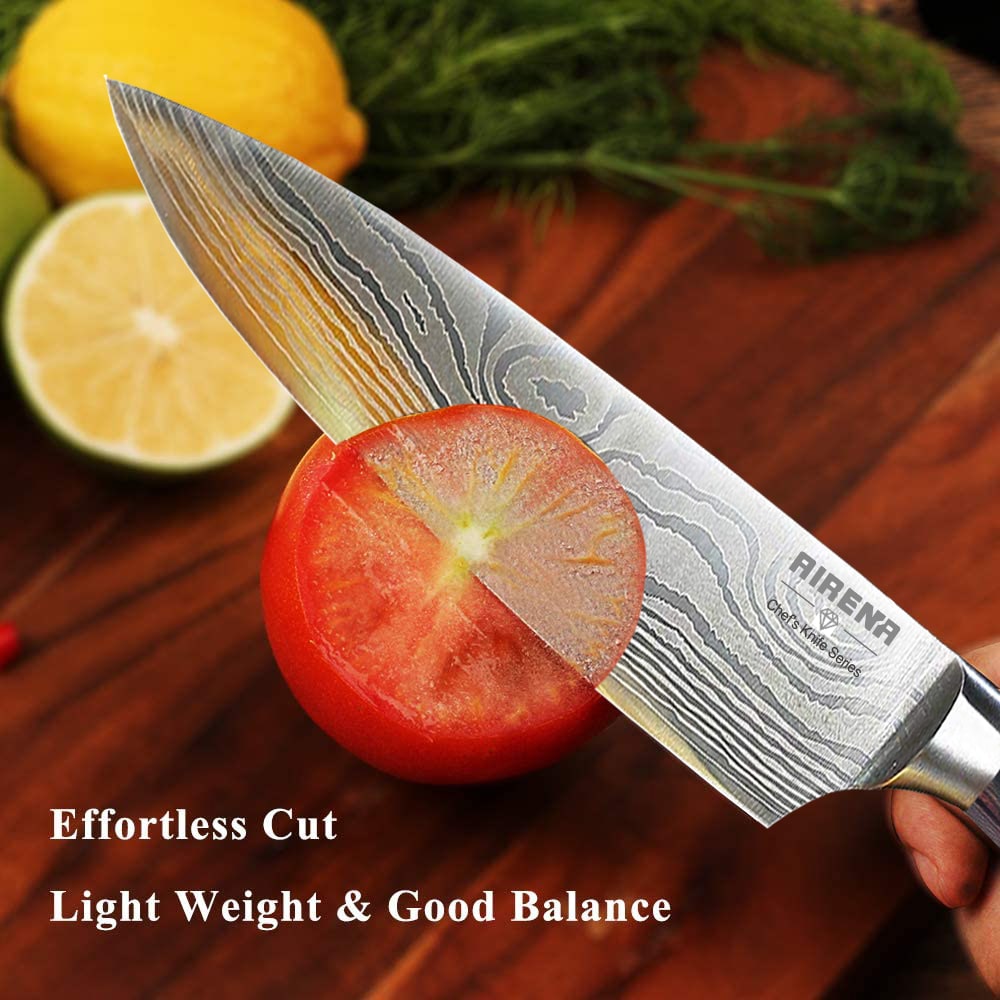 8" Chef's Knife - Damascus style Japanese Kitchen Knife - Rustproof German Steel - Ultra Sharp Cooking Knife - Best Value Gift (Christmas, Father's Day, Mother's Day) for Home Cooks,Professional Chef's, Culinary Students and More.