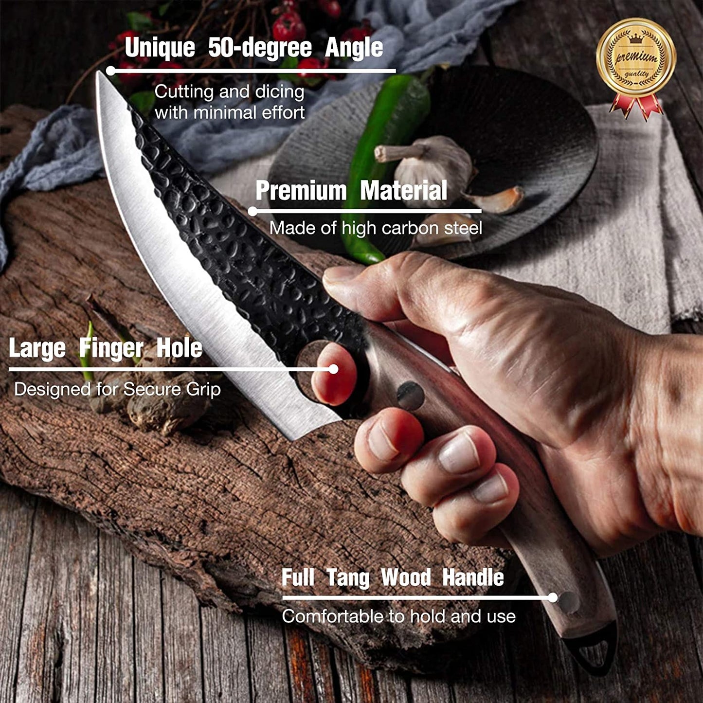 Hand-Forged Butcher Knife -Meat Cleaver - 6" Professional Kitchen Knife, Fishing Filet & Bait Knives Outdoor Survival Knife Multi-purpose Kitchen Knives for BBQ, Camping, Tactical, Deboning