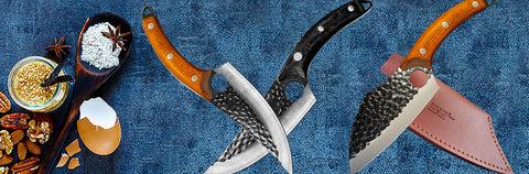 AIRENA Hand-Forged FARMER Series Chef Knives, Japanese Style Knife, German High Carbon Stainless Steel - Outdoor Hunting Knife with Leather Sheath and Full Tang Rosewood Handle for Home, Camping, BBQ