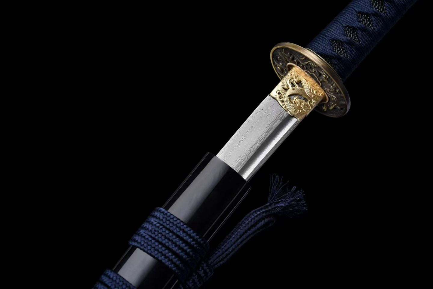 20" High Performance Carbon Steel Chinese Sword with Rosewood Scabbard - Pattern-Welded Steel "Azure Dragon Wakizashi" (Model No. 20250498)