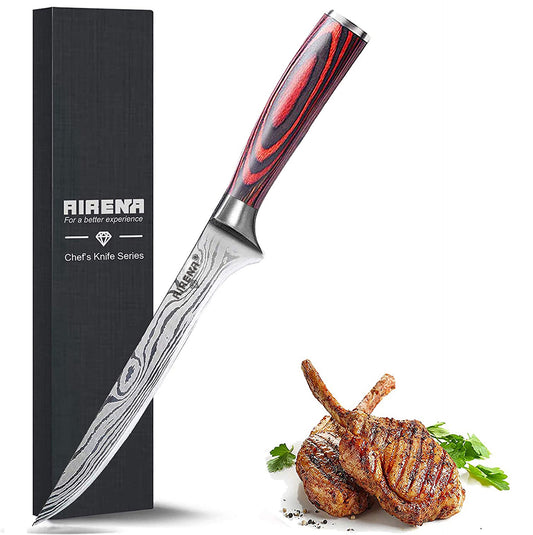 Boning Knife 6 Inch, Super Sharp Fillet Knife with High Carbon Stainless Steel Blade, Deboning Knives, Professional Boning Knives for Meat Poultry Chicken, Pakkawood Handle with Gift Box