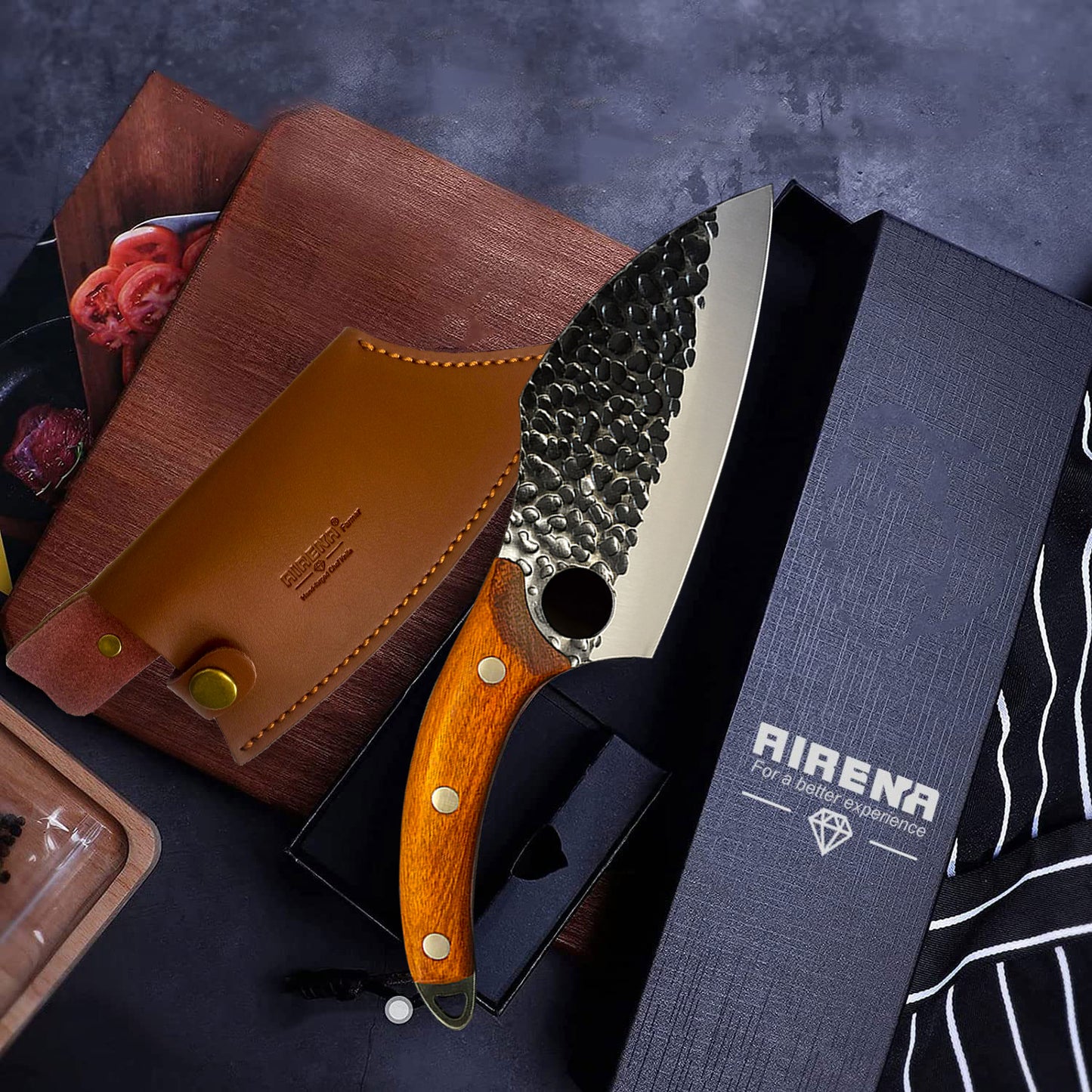 Chef Knife - Perfect Hand-forged Kitchen Knives, Japanese Viking Knife for Cooking, Chopping. Japanese Style Knives for Home, Camping, BBQ.  Balance & Control, 5.8 Inch