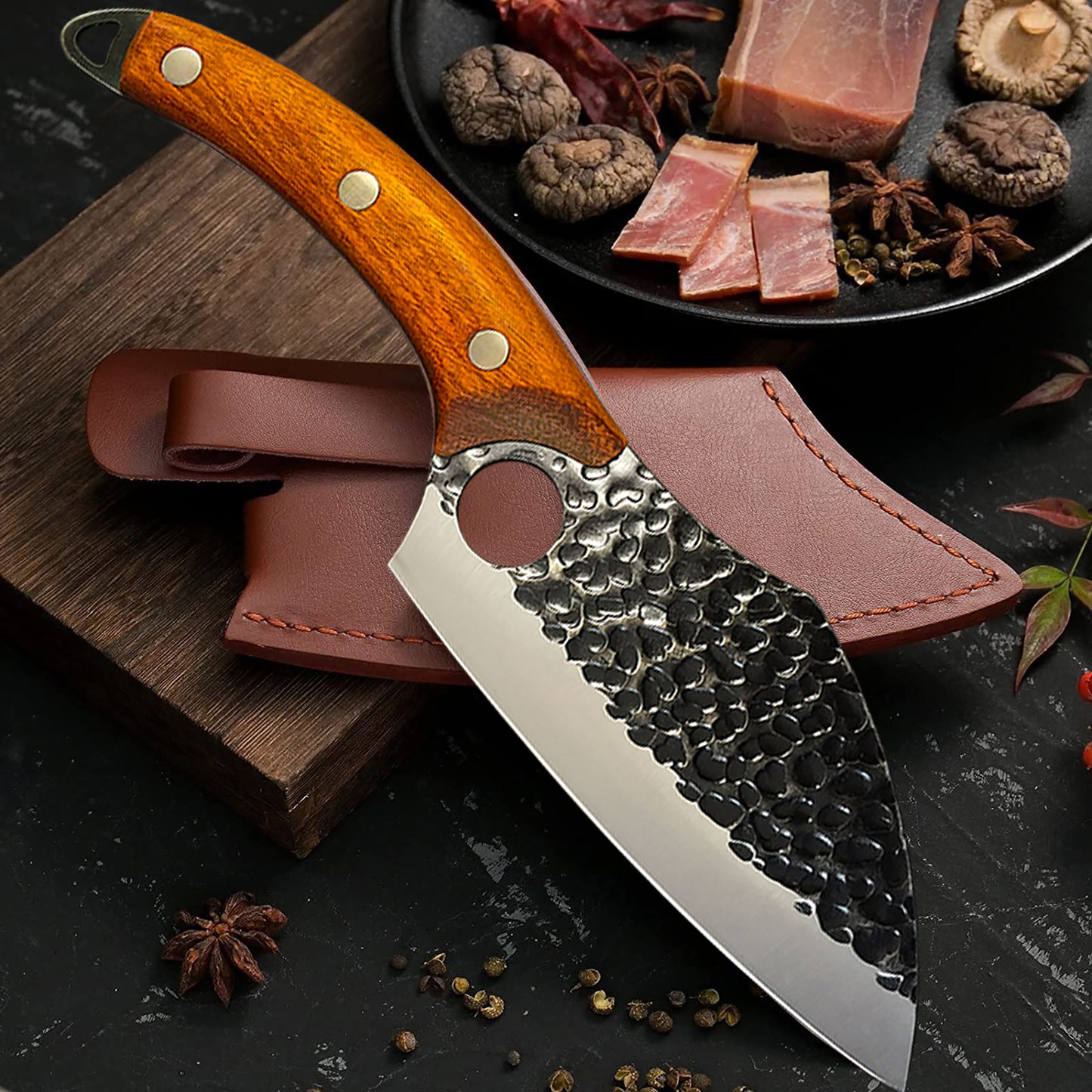 Chef Knife - Perfect Hand-forged Kitchen Knives, Japanese Viking Knife for Cooking, Chopping. Japanese Style Knives for Home, Camping, BBQ.  Balance & Control, 5.8 Inch
