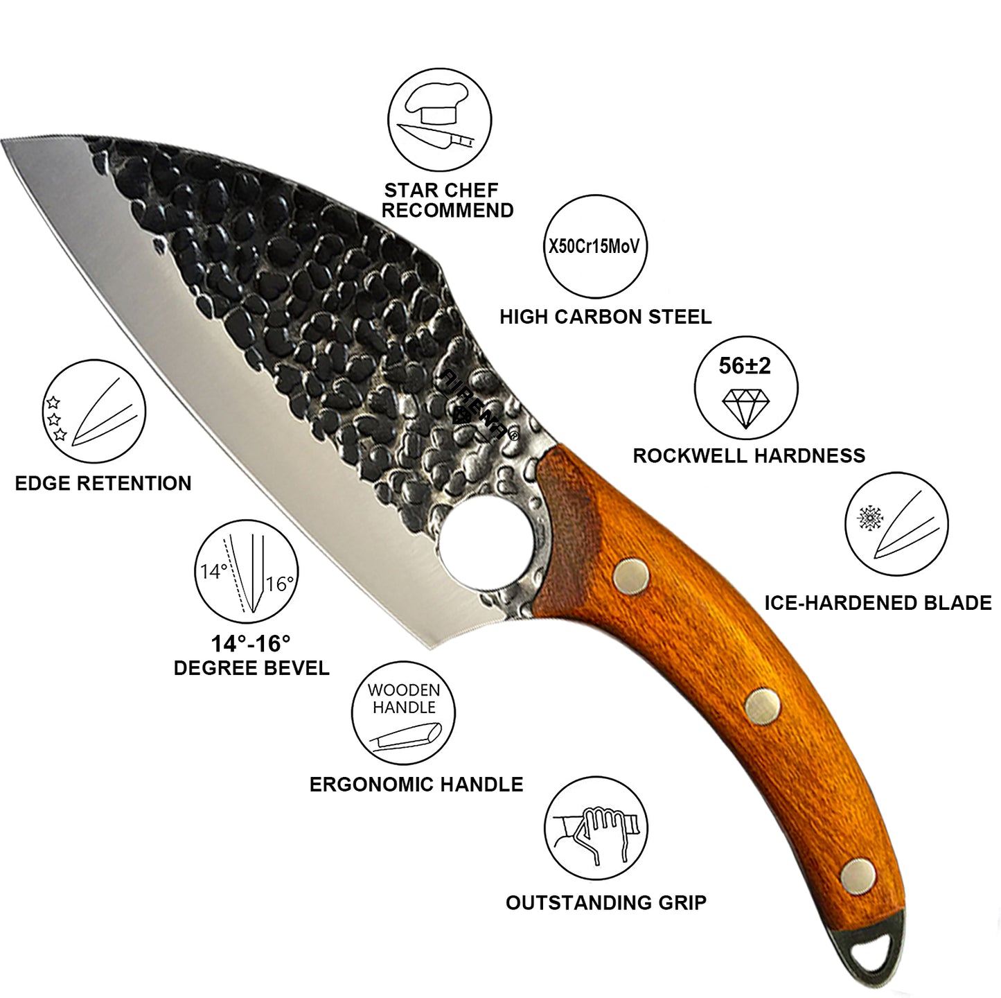 Chef Knife - Perfect Hand-forged Kitchen Knives, Japanese Viking Knife for Cooking, Chopping. Japanese Style Knives for Home, Camping, BBQ.  Balance & Control, 5.8 Inch