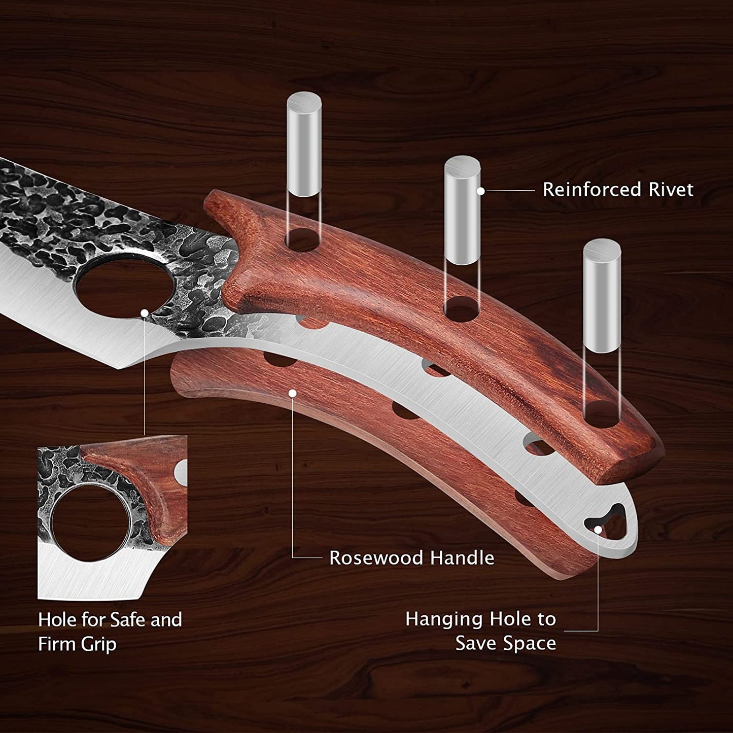 Hand-Forged Butcher Knife -Meat Cleaver - 6" Professional Kitchen Knife, Fishing Filet & Bait Knives Outdoor Survival Knife Multi-purpose Kitchen Knives for BBQ, Camping, Tactical, Deboning