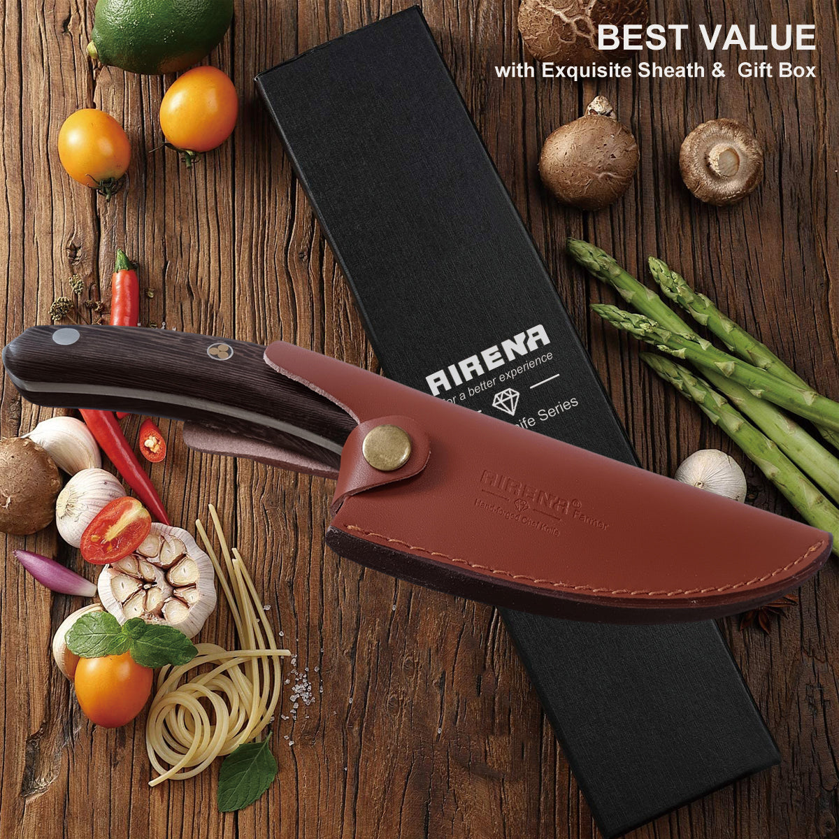 Hand-Forged Butcher Knife -Meat Cleaver - 6" Professional Kitchen Knife, Fishing Filet & Bait Knives Outdoor Survival Knife Multi-purpose Kitchen Knives for BBQ, Camping, Tactical, Deboning