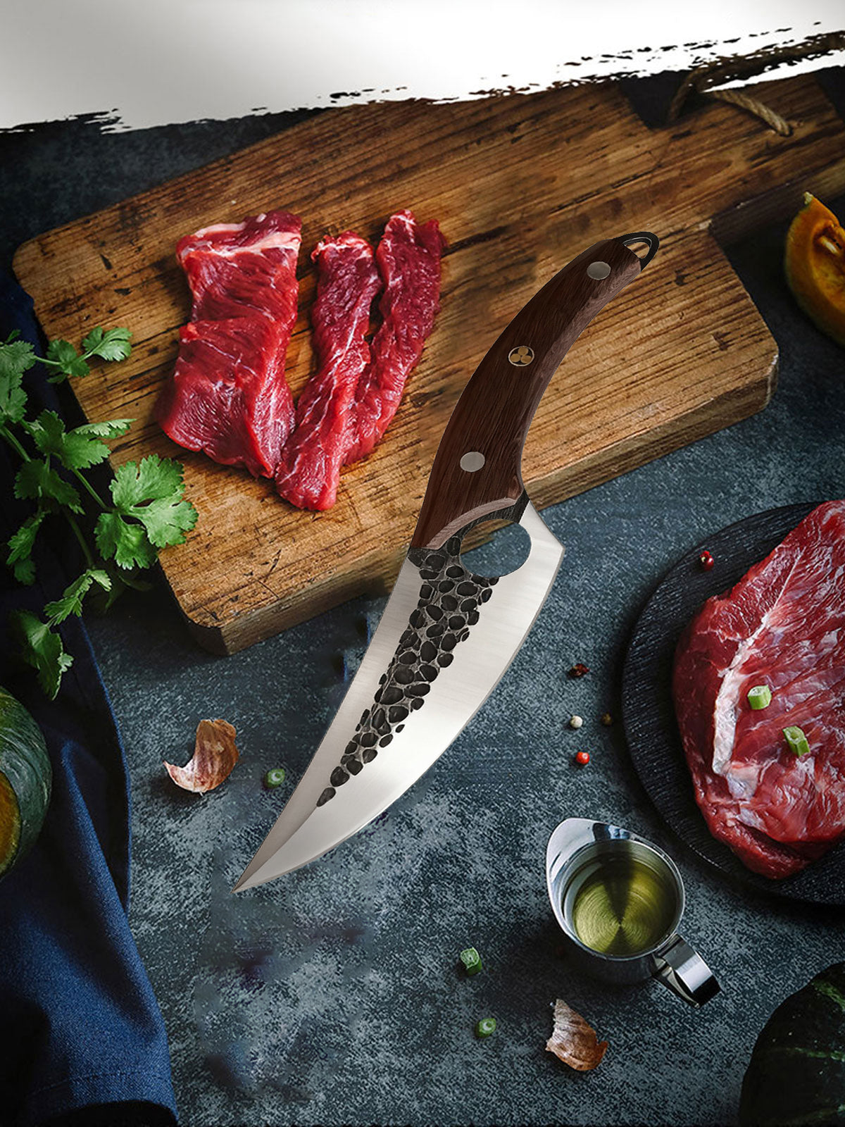 Japan Viking Knives with Sheath Hand Forged Butcher Knife for Meat Cutting Japanese Cooking Chef Knives Sharp Meat Cleaver for Outdoor Camping, BBQ