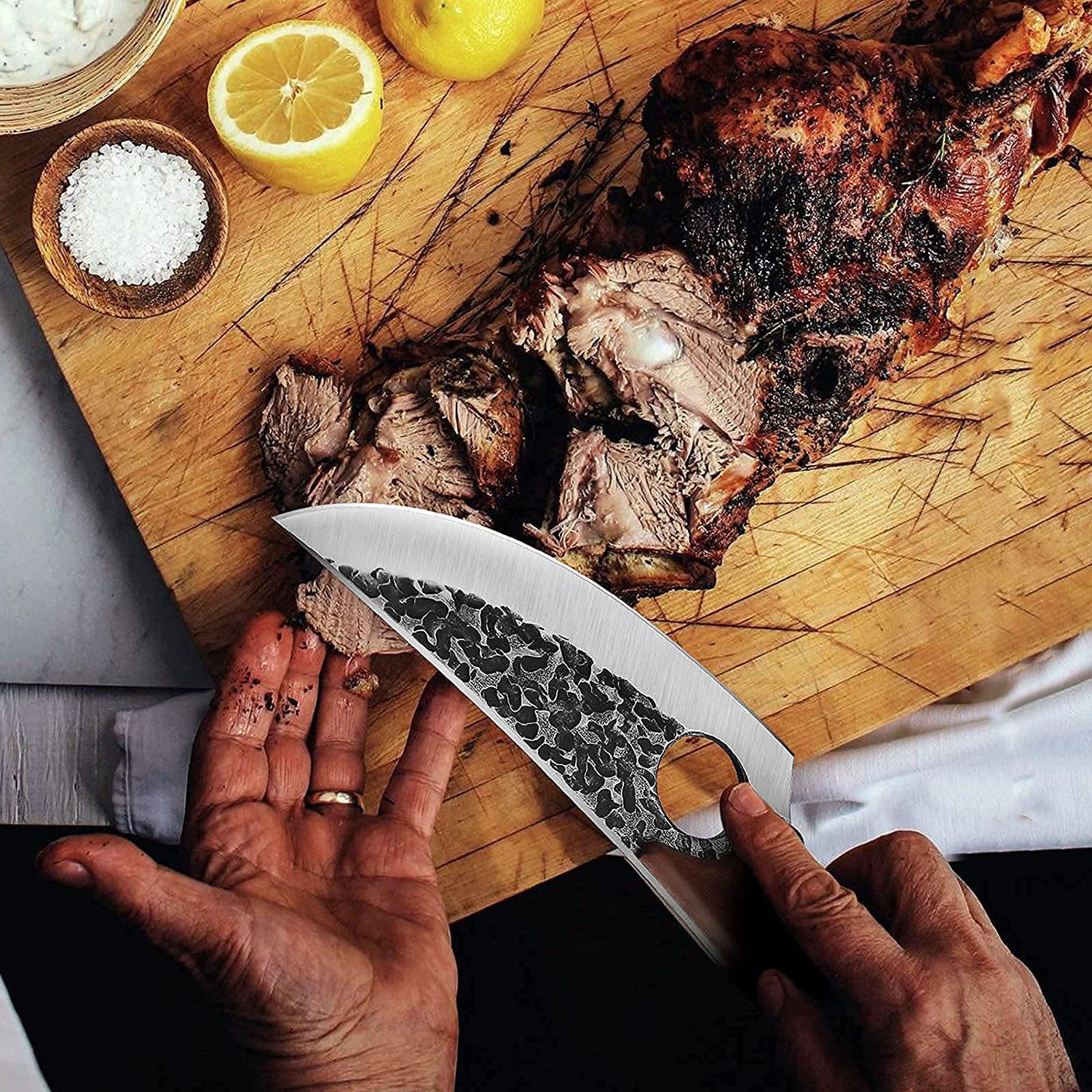 Hand-Forged Butcher Knife -Meat Cleaver - 6" Professional Kitchen Knife, Fishing Filet & Bait Knives Outdoor Survival Knife Multi-purpose Kitchen Knives for BBQ, Camping, Tactical, Deboning