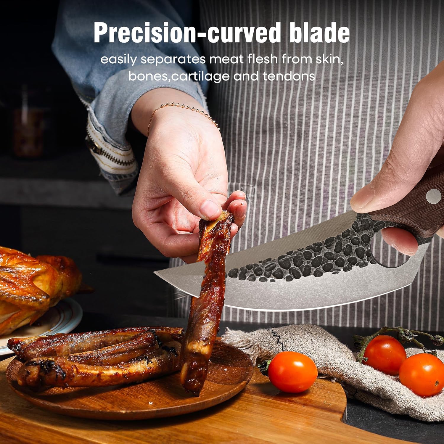 Hand-Forged Butcher Knife -Meat Cleaver - 6" Professional Kitchen Knife, Fishing Filet & Bait Knives Outdoor Survival Knife Multi-purpose Kitchen Knives for BBQ, Camping, Tactical, Deboning