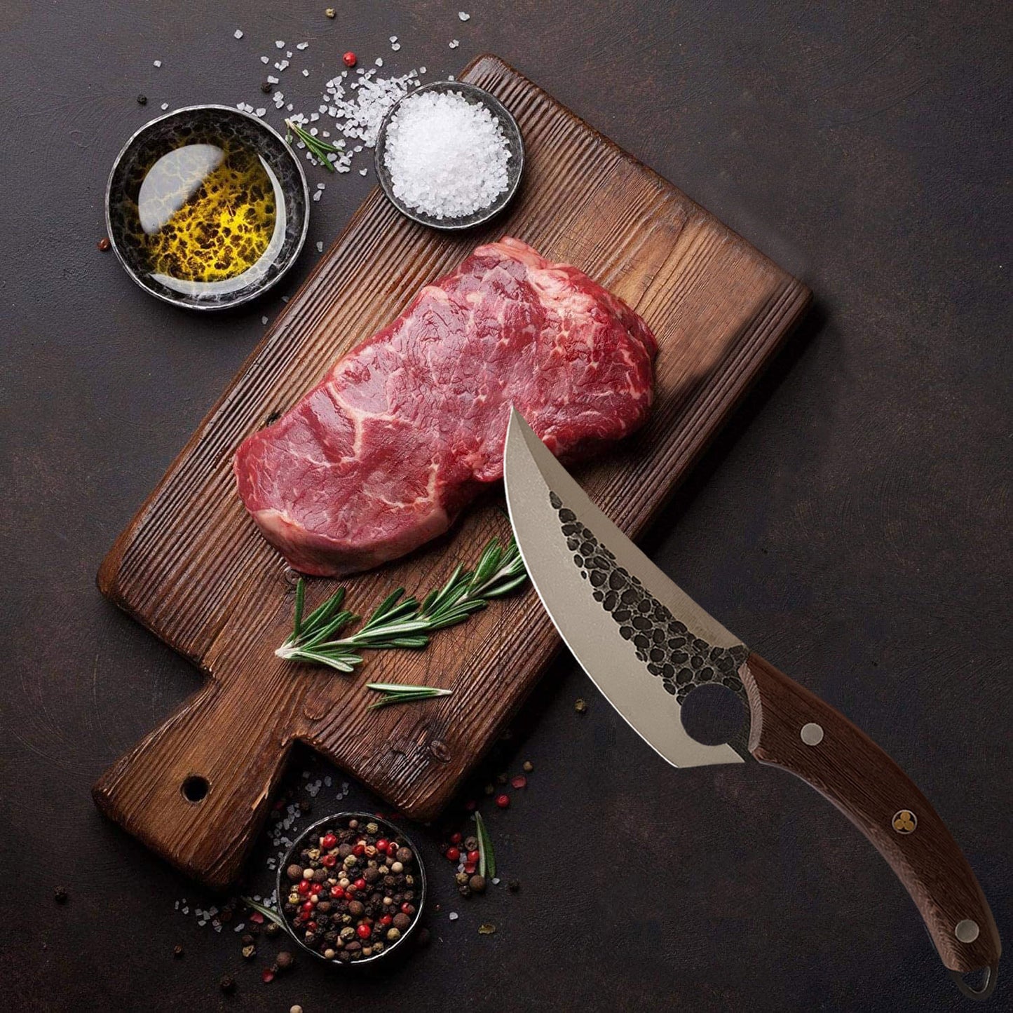 Hand-Forged Butcher Knife -Meat Cleaver - 6" Professional Kitchen Knife, Fishing Filet & Bait Knives Outdoor Survival Knife Multi-purpose Kitchen Knives for BBQ, Camping, Tactical, Deboning