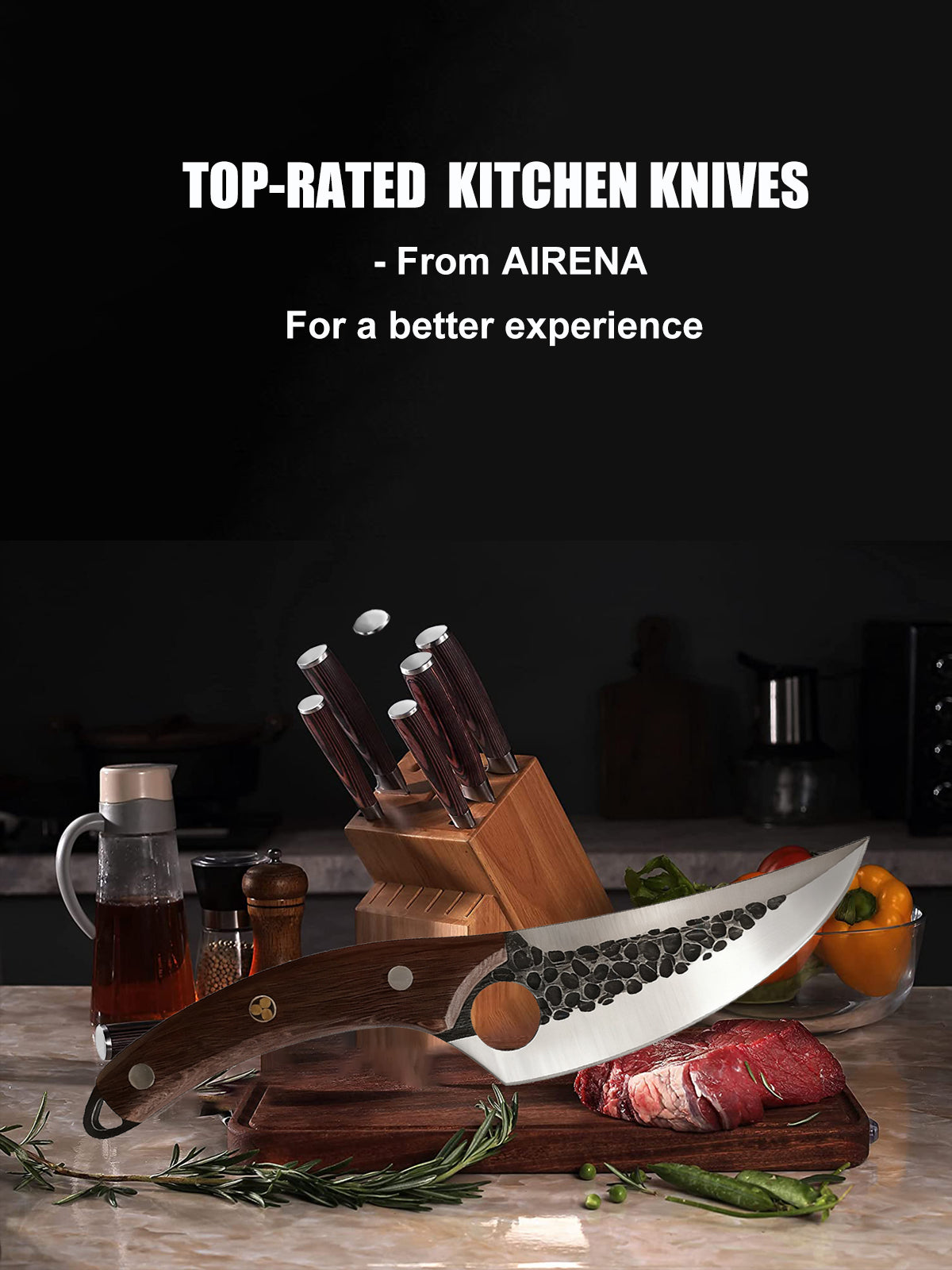 Japan Viking Knives with Sheath Hand Forged Butcher Knife for Meat Cutting Japanese Cooking Chef Knives Sharp Meat Cleaver for Outdoor Camping, BBQ