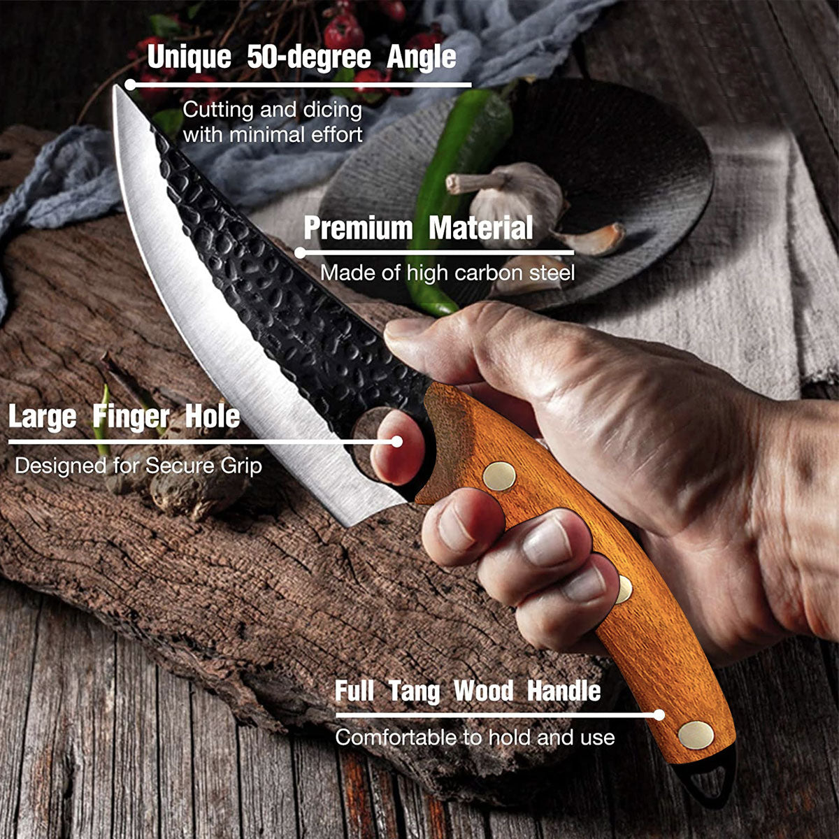 Hand-Forged Butcher Knife -Meat Cleaver - 6" Professional Kitchen Knife, Fishing Filet & Bait Knives Outdoor Survival Knife Multi-purpose Kitchen Knives for BBQ, Camping, Tactical, Deboning
