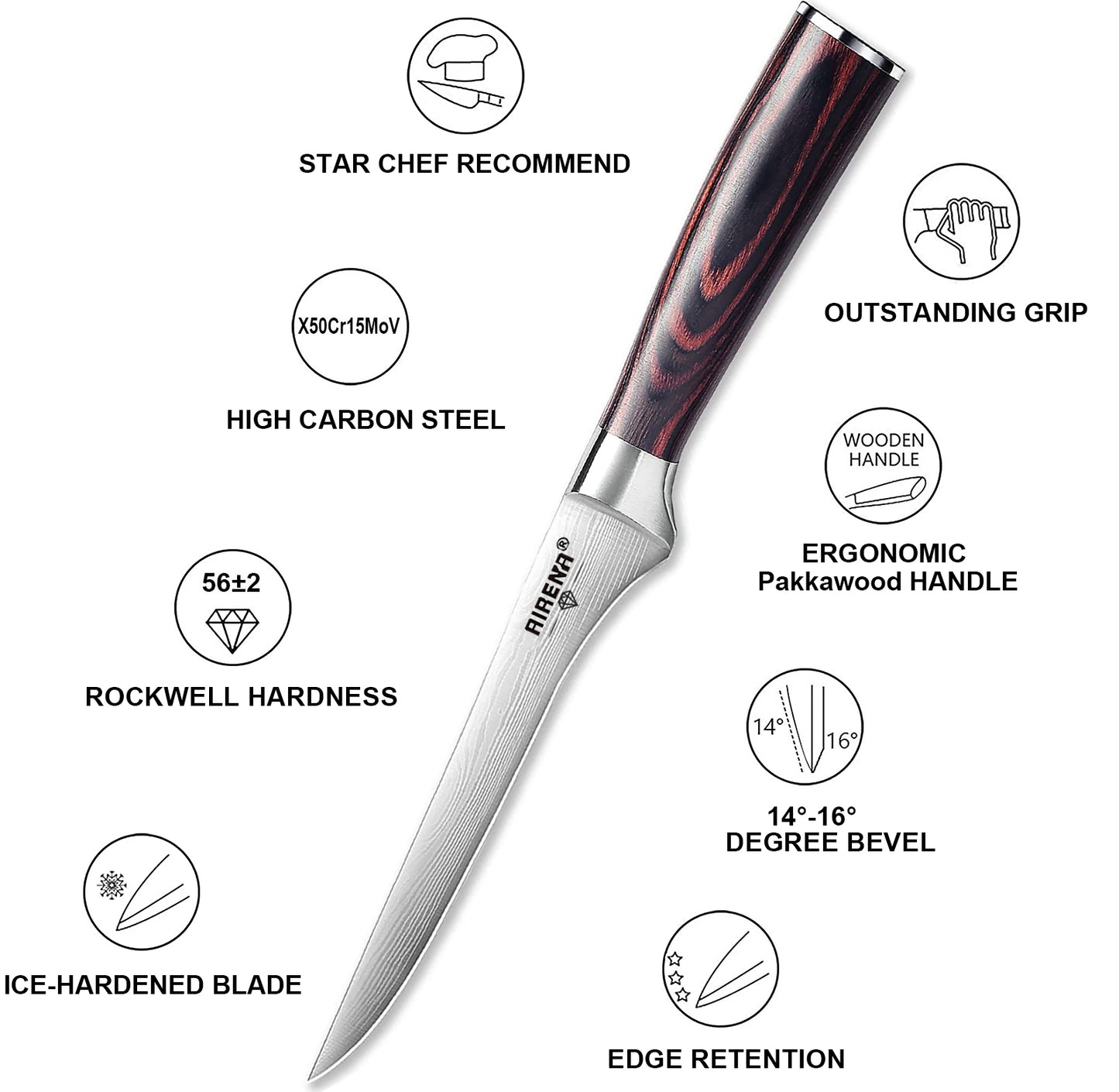 Boning Knife 6 Inch, Super Sharp Fillet Knife with High Carbon Stainless Steel Blade, Deboning Knives, Professional Boning Knives for Meat Poultry Chicken, Pakkawood Handle with Gift Box