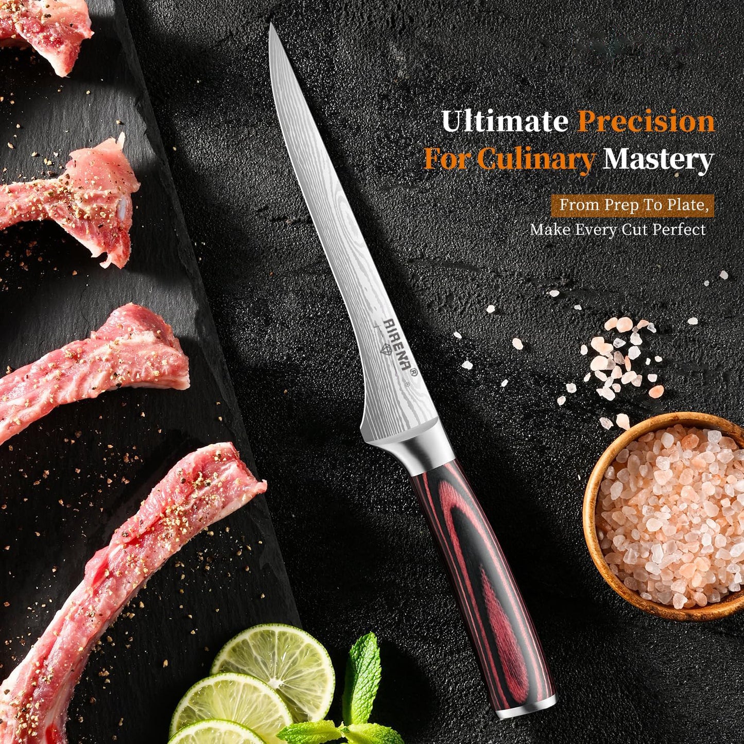 Boning Knife 6 Inch, Super Sharp Fillet Knife with High Carbon Stainless Steel Blade, Deboning Knives, Professional Boning Knives for Meat Poultry Chicken, Pakkawood Handle with Gift Box