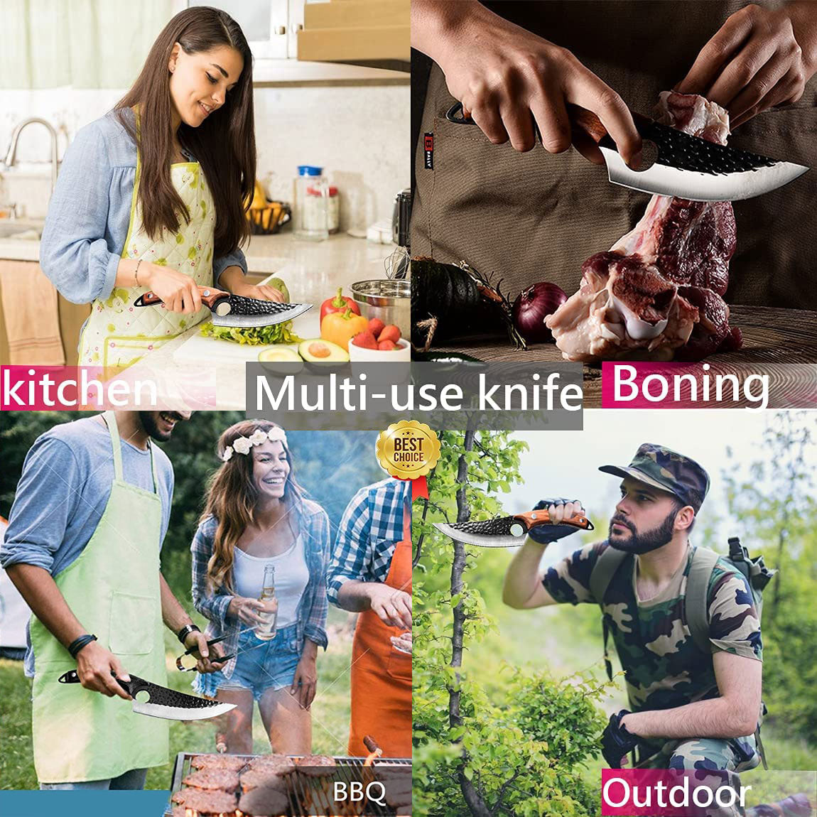 Hand-Forged Butcher Knife -Meat Cleaver - 6" Professional Kitchen Knife, Fishing Filet & Bait Knives Outdoor Survival Knife Multi-purpose Kitchen Knives for BBQ, Camping, Tactical, Deboning